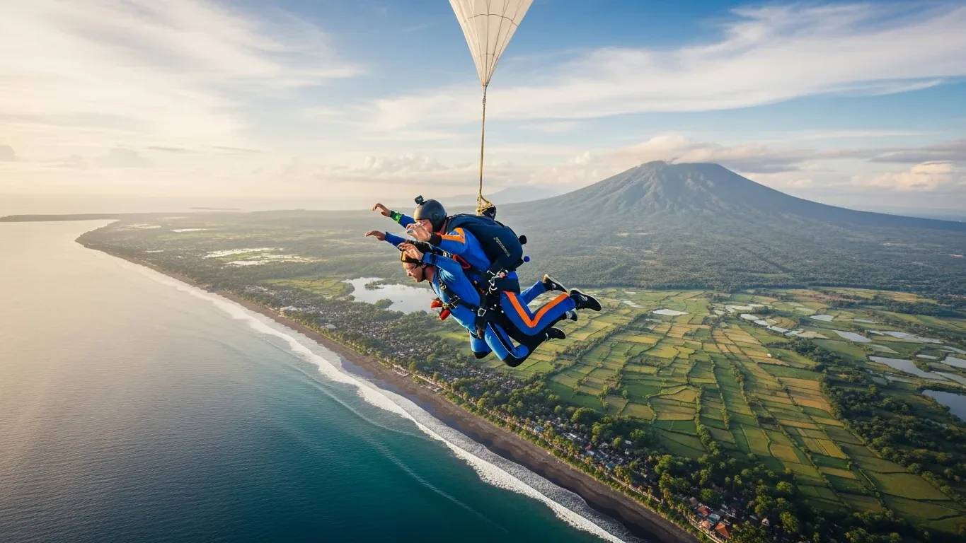 Skydiving Bali — tandem skydive di atas pantai Bali